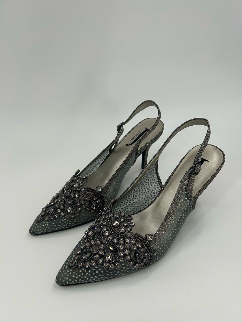 J. Renee Strovanni Silver Embellished Slingback Heels 10